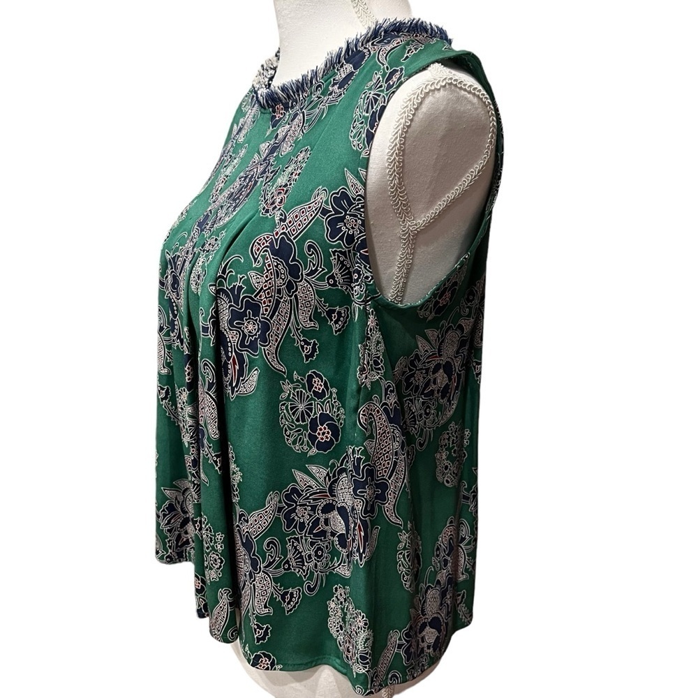 Sea‎ New York Silk Blend Sleeveless Blouse Green Paisley Frayed Neckline Sz 2 - Picture 3 of 14